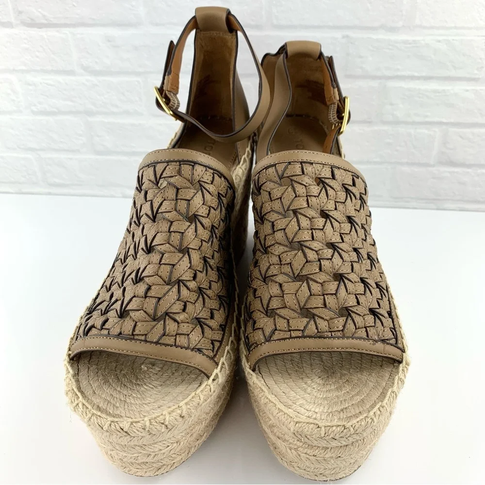 NEW! Tory Burch Basketweave Beige Espadrilles Wedges Size 8.5 $348